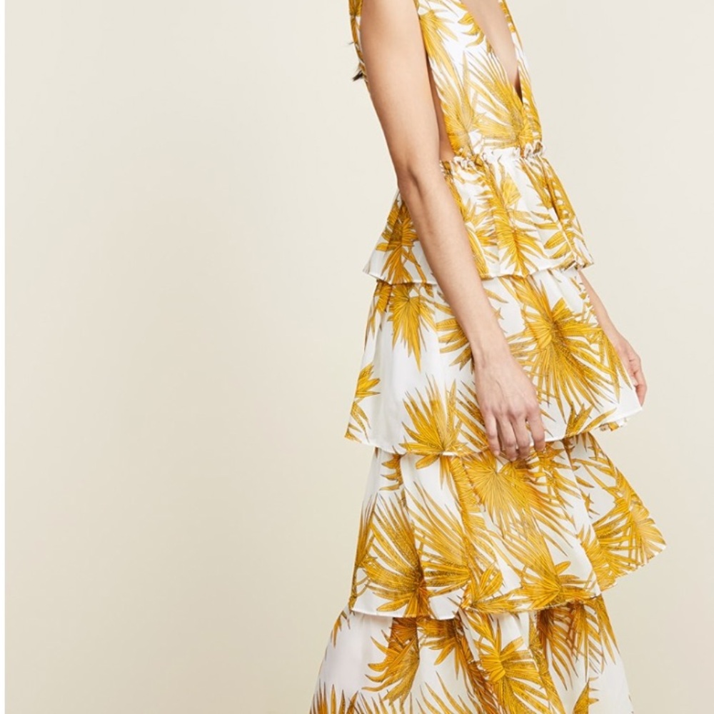 Nightwalker Georgina Tiered Maxi Dress in Gold and White